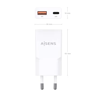 AISENS ASCH-30W2P046-W Cargador GaN Doble x2 USB-C + USB-A 30W AISENS ASCH-30W2P046-W Cargador GaN Doble x2 USB-C + USB-A 30W