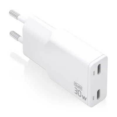 AISENS ASCH-30W2P048-W Cargador GaN Doble x2 USB-C 30W Blanco