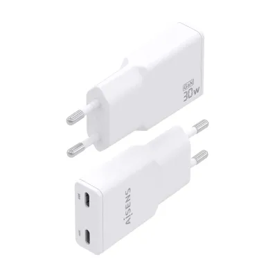 AISENS ASCH-30W2P048-W Cargador GaN Doble x2 USB-C 30W Blanco