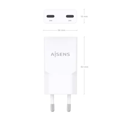 AISENS ASCH-30W2P048-W Cargador GaN Doble x2 USB-C 30W Blanco