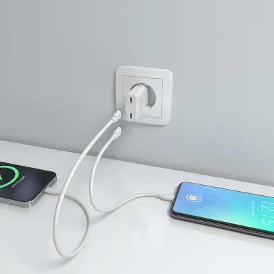 AISENS ASCH-30W2P048-W Cargador GaN Doble x2 USB-C 30W Blanco