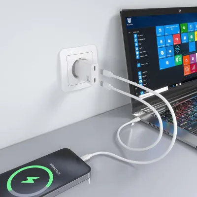 AISENS ASCH-30W2P048-W Cargador GaN Doble x2 USB-C 30W Blanco