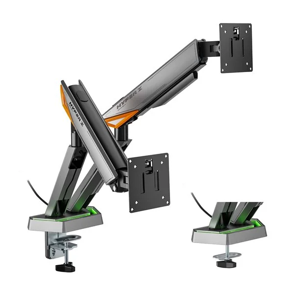 AISENS DT38TSRRGB-349 Soporte de mesa RGB para monitor de 2 brazos hasta 38" giratorio e inclinable