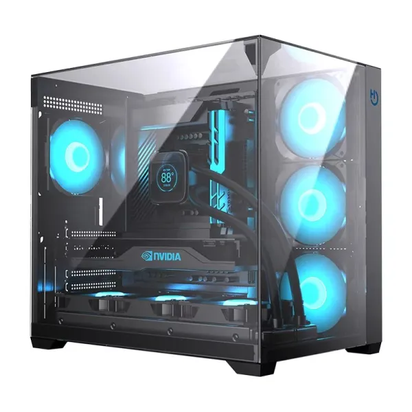 Hiditec SKY Caja Gaming Negra Visión panorámica 3D de cristal templado