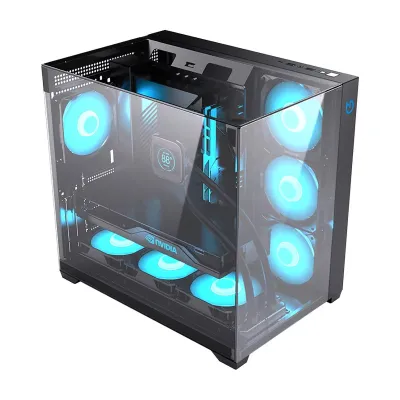 Hiditec SKY Caja Gaming Negra Visión panorámica 3D de cristal Hiditec SKY Caja Gaming Negra Visión panorámica 3D de cristal