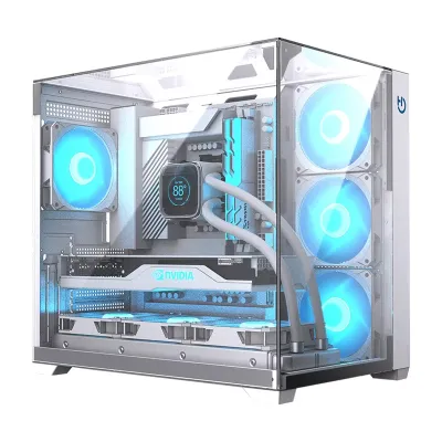 Hiditec SKY Caja Gaming Blanca Visión panorámica 3D de cristal Hiditec SKY Caja Gaming Blanca Visión panorámica 3D de cristal