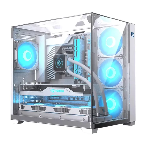 Hiditec SKY Caja Gaming Blanca Visión panorámica 3D de cristal templado