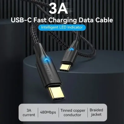 Vention Cable USB-C 2.0 a USB-C Macho/Macho 60W 3m Negro