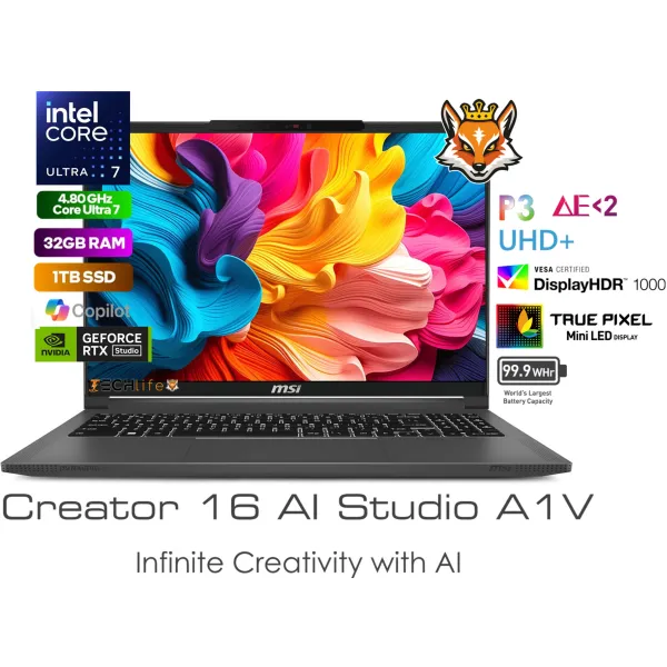 MSI Creator Pro 16 AI Studio A1VJG-208ES Intel Core Ultra 7 155H/32GB/1TB SSD/RTX 2000/16"