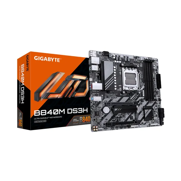GIGABYTE B840M DS3H Placa base - Procesadores AMD Ryzen 9000, VRM de 8+2+2 fases, hasta 8200 MHz DDR5, 2xPCIe 4.0 M.2, LAN 2.5Gb