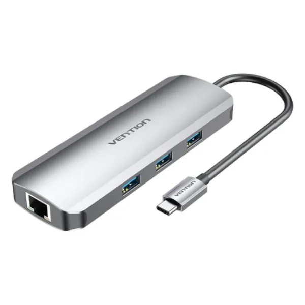 Vention TOLHB Docking USB-C a 1x HDMI / 3x USB 3.0 / 1x USB-C PD 100W / 1x RJ45 / 1x Jack 3.5 Gris