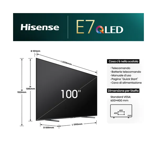 TV Hisense 100E7NQ 100" QLED UltraHD 4K HDR10