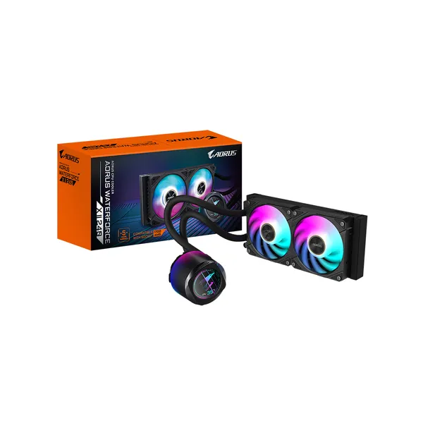 GIGABYTE AORUS WATERFORCE X II 240 Refrigerador de CPU líquido AIO - 2x ventiladores ARGB de 120 mm, pantalla LCD a todo color, 