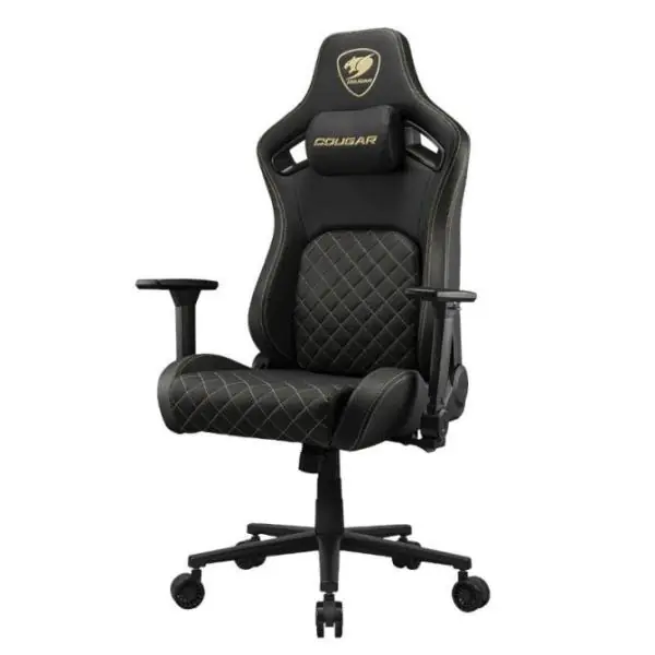Cougar DEFENSOR GOLD Silla Gaming cuero sintético Hyper-Dura,Reposabrazos plegables 4D