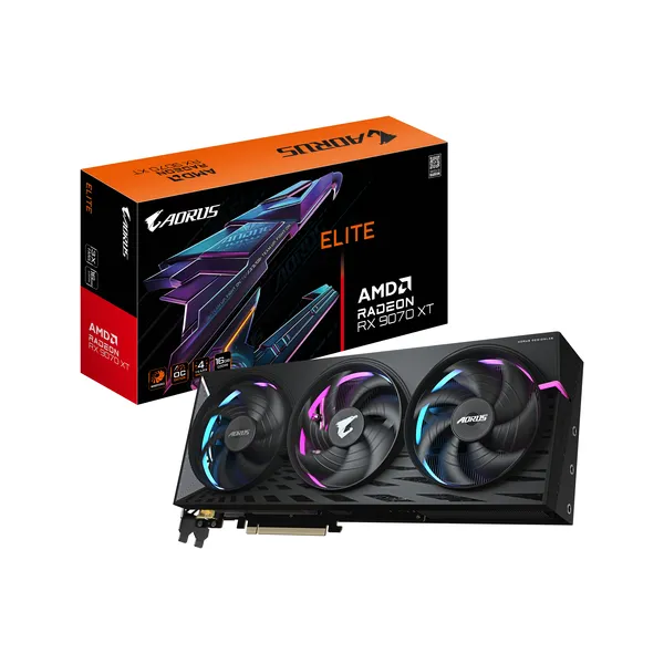 GIGABYTE AORUS Radeon RX 9070 XT ELITE 16G Tarjeta Gráfica - 16GB GDDR6, 256 bits, PCI-E 5.0, 3100 MHz Frecuencia Base, 2 x Disp