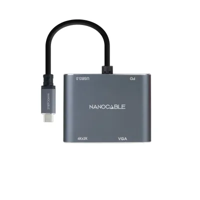 Nanocable Conversor USB-C a HDMI/VGA/USB3.0/PD 15 cm Gris