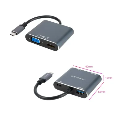 Nanocable Conversor USB-C a HDMI/VGA/USB3.0/PD 15 cm Gris