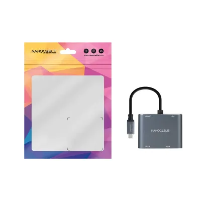 Nanocable Conversor USB-C a HDMI/VGA/USB3.0/PD 15 cm Gris