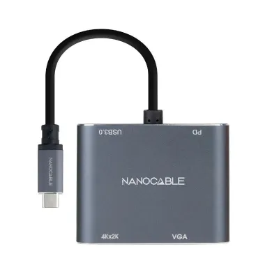 Nanocable Conversor USB-C a HDMI/VGA/USB3.0/PD 15 cm Gris