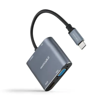 Nanocable Conversor USB-C a HDMI/VGA/USB3.0/PD 15 cm Gris