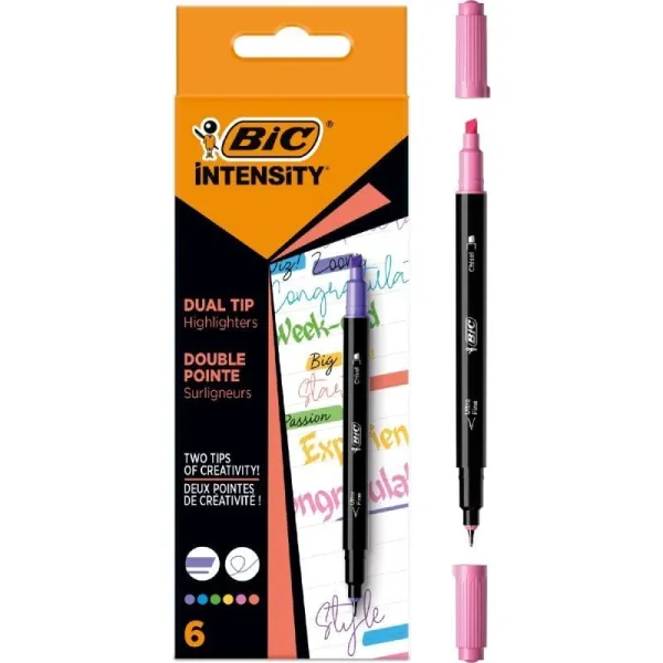 BIC Intensity Dual Tip marcador 6 pieza(s) Punta de cincel/fina Azul, Verde, Melocotón, Rosa, Violeta, Amarillo