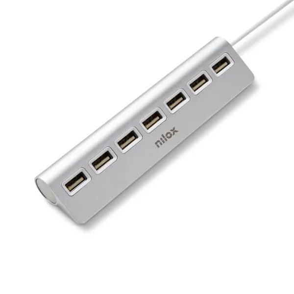 Nilox NXHU7ALU2 HUB 7 Puertos USB Gris