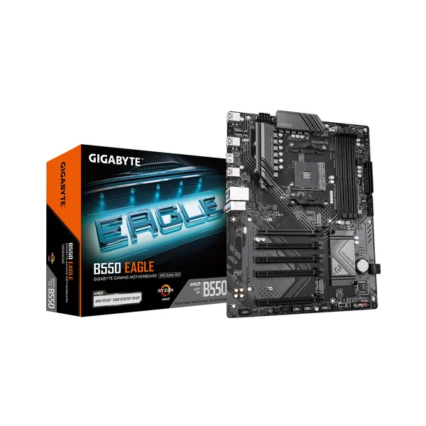 GIGABYTE B550 EAGLE Placa base - Procesadores AMD Ryzen serie 5000 G, VRM de 10+3+1 fases, hasta 3200 MHz DDR4, 1xPCIe 4.0 + 1xP