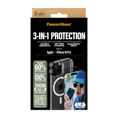 PanzerGlass 3en1 Pack para iPhone 16 Pro Protector de pantalla PanzerGlass 3en1 Pack para iPhone 16 Pro Protector de pantalla