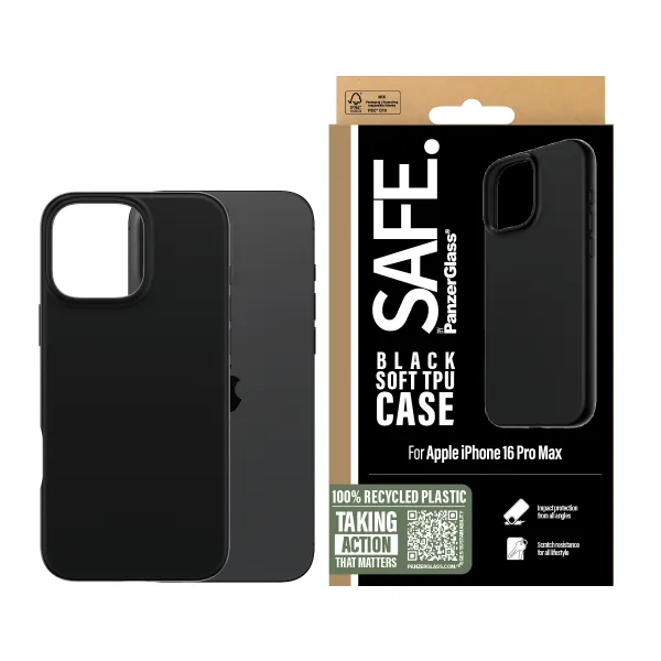 PanzerGlass SAFE Funda TPU Negra para Apple iPhone 16 Pro Max suave,rigida y fina