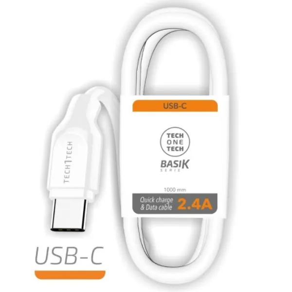 Cable USB Tipo-C Tech One Tech TEC2903/ USB Tipo-C Macho - USB Macho/ 1m/ Blanco