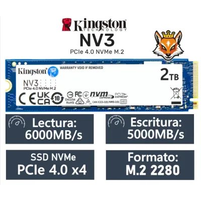 Kingston NV3 2TB Disco SSD 6000MB/s NVMe PCIe 4.0 M.2 Gen4 3D