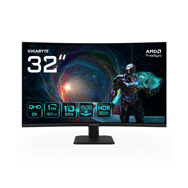 GIGABYTE GS32QCA 31.5" Monitor Curvo para Gaming QHD - 2560 x 1440, 180Hz, 1ms, 250 cd/m², FreeSync, HDR Ready, HDMI 2.0, Displa