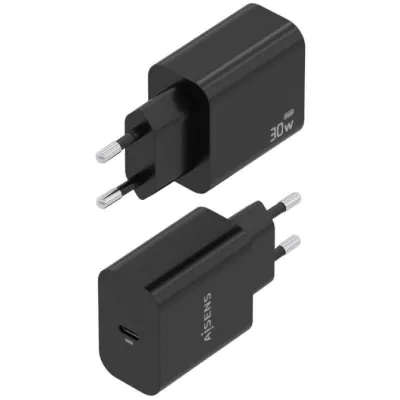 Cargador de Pared GaN Aisens A110-0941/ 1xUSB Tipo-C/ 30W/ Negro