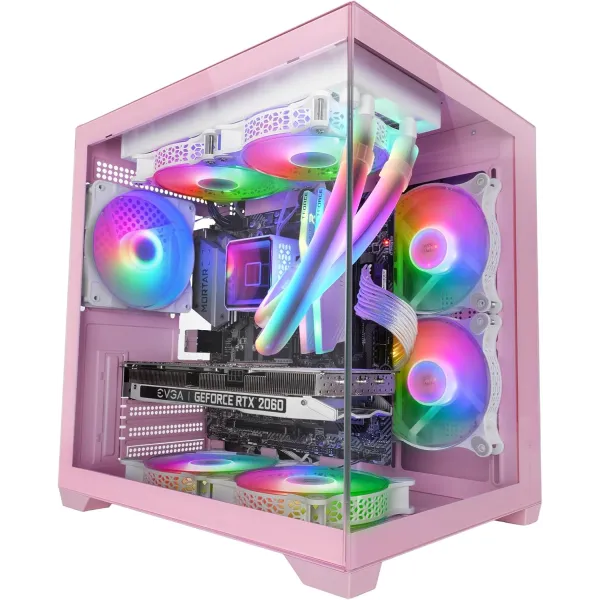 MARS GAMING MC-VIEW2P Rosa Caja Gaming MicroATX Cristal templado sin marco doble, Ventilador trasero FRGB