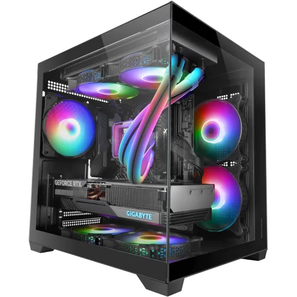 MARS GAMING MC-VIEW2 Negra Caja Gaming MicroATX Cristal templado sin marco doble, Ventilador trasero FRGB