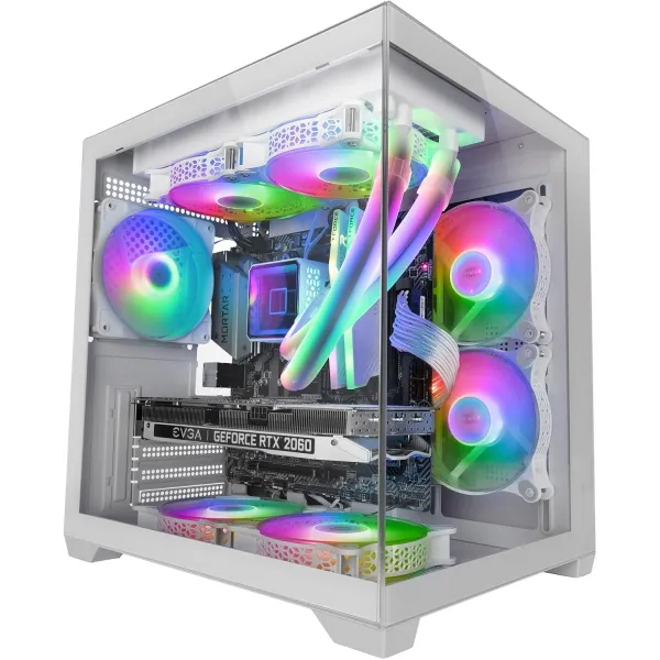 MARS GAMING MC-VIEW2W Blanca Caja Gaming MicroATX Cristal templado sin marco doble, Ventilador trasero FRGB