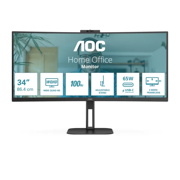 AOC V5 CU34V5C/BK LED display 86,4 cm (34") 3440 x 1440 Pixeles Wide Quad HD Negro