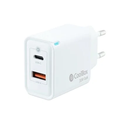 CoolBox Cargador USB-C de 30W con tecnología GaN QC3.0 + USB-A CoolBox Cargador USB-C de 30W con tecnología GaN QC3.0 + USB-A