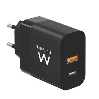 Ewent EW1327 Cargador Rápido GaN de 2 puertos (USB-C y USB-A)