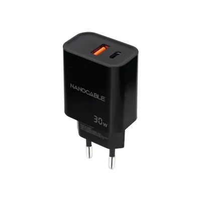 Cargador Pared 1xusb-c Pd 1xusb-a/qc 30w Negro Nanocable