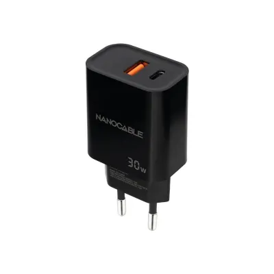 Cargador Pared 1xusb-c Pd 1xusb-a/qc 30w Negro Nanocable