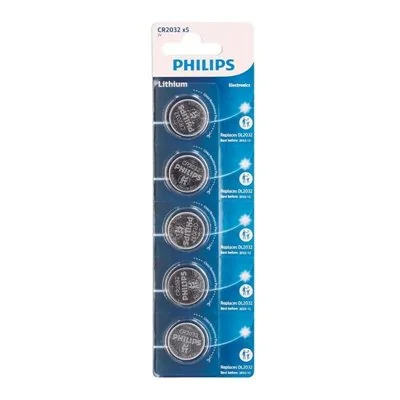 Pack de 5 Pilas de Botón Philips CR2032P5/01B Lithium/ 3V Pack de 5 Pilas de Botón Philips CR2032P5/01B Lithium/ 3V