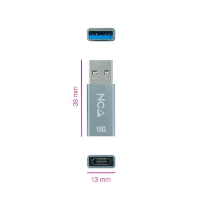 Nanocable Adaptador USB 3.1 a USB-C Macho/Hembra Gris