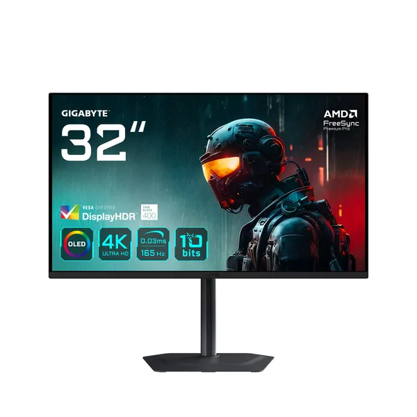 Gigabyte MO32U 31,5" Monitor Gaming OLED 4K UHD - 3840 x 2160, 165Hz, 0.03ms, 250 cd/m², Display HDR True Black 400, HDMI 2.1, D