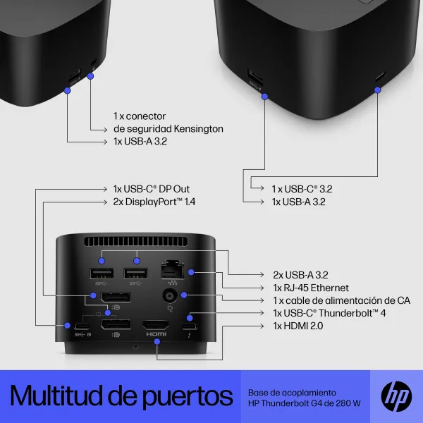 HP Base de acoplamiento Thunderbolt G4 280W Thunderbolt 4/HDMI/USBC/USB 3.0/DP