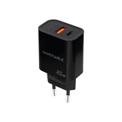 Cargador Pared 1xusb-c Pd 1xusb-a/qc 20w Negro Nanocable