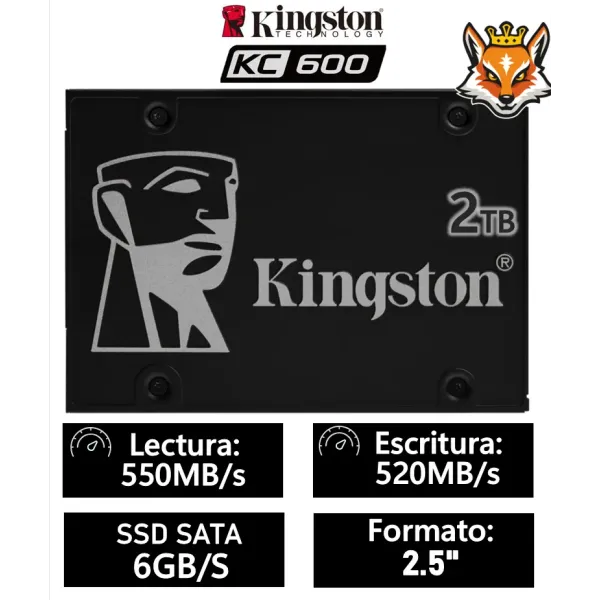 Kingston KC600 2TB Disco SSD 2.5" SATA 6GB/s a 550MB/s