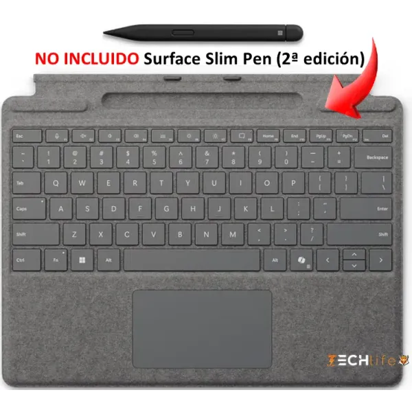 Microsoft Teclado Surface Pro Signature Español Platino con tecla Copilot y almacenamiento para lápiz