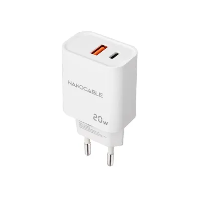 Cargador Pared 1xusb-c Pd 1xusb-a/qc 20w Blanco Nanocable