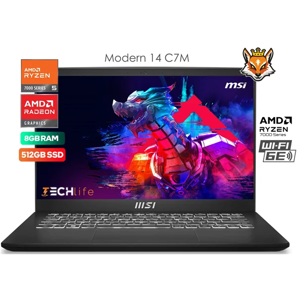 MSI Modern 14 C7M-293XES AMD Ryzen 5-7430u 8GB 512GB 14" FreeDOS